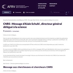 CNRS : Message d’Alain Schuhl , directeur général délégué à la science