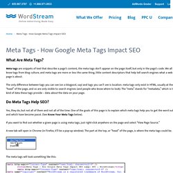 Meta Tags - How Google Meta Tags Impact SEO