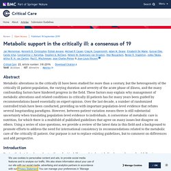 Metabolic support in the critically ill: a consensus of 19