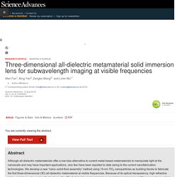 Three-dimensional all-dielectric metamaterial solid immersion lens for subwavelength imaging at visible frequencies