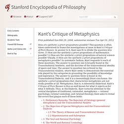 Kant's Critique of Metaphysics