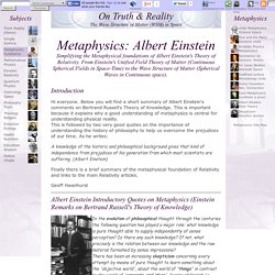 Albert Einstein Metaphysics: Simplifying the Metaphysical foundations of Albert Einstein's Theory of Relativity