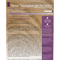 La Revue des Bernardins - Métaphysique et phénoménologie