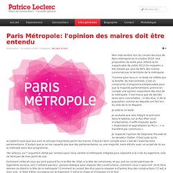 Paris Métropole: l'opinion des maires doit être entendu