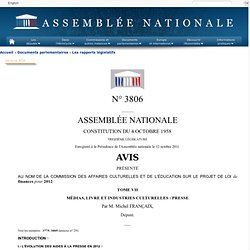  3806 tome VII - Avis de M. Michel Françaix sur le projet de loi de finances pour 2012 (n°3775)