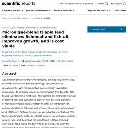 SCIENTIFIC REPORTS 12/11/20 Microalgae-blend tilapia feed eliminates fishmeal and fish oil, improves growth, and is cost viable