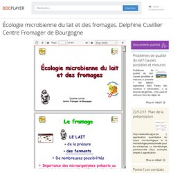 Écologie microbienne du lait et des fromages. Delphine Cuvillier Centre Fromager de Bourgogne