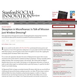 Deception in Microfinance: Is Talk of Mission Just Window Dressing? (May 6, 2010)