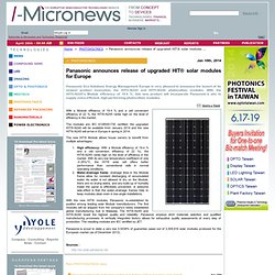 PHOTOVOLTAICS : Panasonic announces release of upgraded HIT® solar modules ...