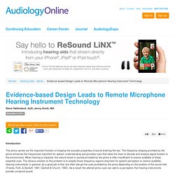 Evidence-based Design Leads to Remote Microphone Hearing Instrument Technology Stephen A. Hallenbeck, Au.D. & Jennifer Groth M.S., ReSound AudiologyOnline