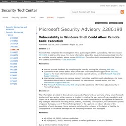 Security Advisory: Vulnerability in Windows Shell could allow remote code execution