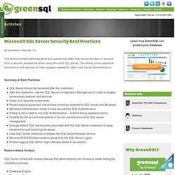 Microsoft SQL Server Security Best Practices