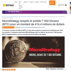MicroStrategy rempile et achète 7 002 bitcoins (BTC) pour un montant de 414,4 millions de dollars