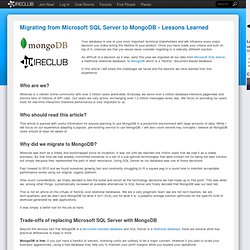 Migrating from Microsoft SQL Server to MongoDB - Lessons Learned