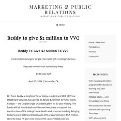 Reddy to give $2 million to VVC - Marketing & Public Relations