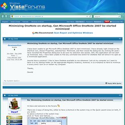 Minimizing OneNote on startup, Can Microsoft Office OneNote 2007