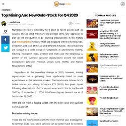 Top Mining And New Gold-Stock For Q4 2020