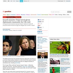 Israeli minister Tzipi Livni given diplomatic immunity for UK visit
