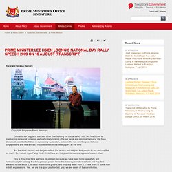 Prime Minister Lee Hsien Loong's National Day Rally Speech 2009 on 16 August (Transcript)