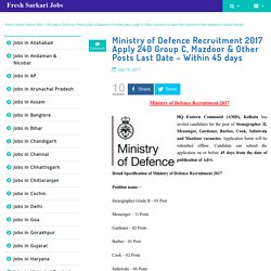 Ministry of Defence Recruitment 2017 - 2018 mod.nic.in Multiple Posts