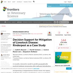 Front. Vet. Sci., 03 September 2018 Decision Support for Mitigation of Livestock Disease: Rinderpest as a Case Study