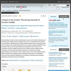 Unique in the Crowd: The privacy bounds of human mobility : Scientific Reports