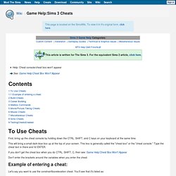 Game Help:Sims 3 Cheats