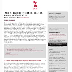 Trois modèles de protection sociale en Europe de 1995 à 2010