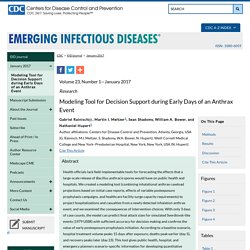 CDC EID - Volume 23, Number 1—January 2017. Au sommaire: Modeling Tool for Decision Support during Early Days of an Anthrax Event