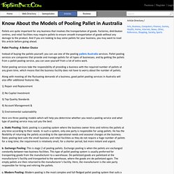 Know About the Models of Pooling Pallet in Australia
