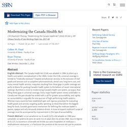 Modernizing the Canada Health Act by Colleen M. Flood, Bryan Thomas