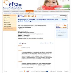 EFSA Journal 2012;10(1):2510 Modification of the existing MRLs for chlorpyrifos in various crops and in products of animal origi