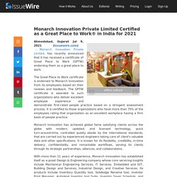 Monarch Innovation Private Limited Certified as a Great Place to Work® in India for 2021