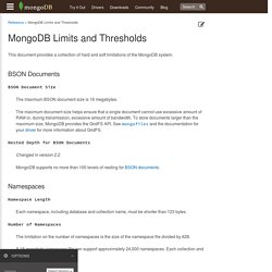MongoDB Limits and Thresholds — MongoDB Manual 2.6.7