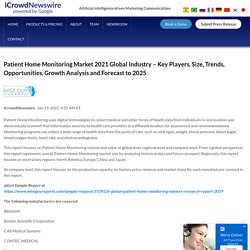 Patient Home Monitoring Market 2021 Global Industry – Key Players, Size, Trends, Opportunities, Growth Analysis and Forecast to 2025