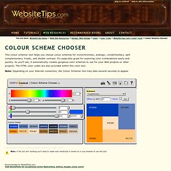 Color Scheme, Colour Scheme Chooser Tool - Monochromatic, Analogic, Complimentary, Split Complementary, Triadic, Double Contrast. Html Color Codes, Web Colors - Color Resources, WebsiteTips.com