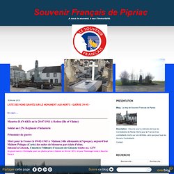 Liste des noms gravés sur le Monument aux Morts - Guerre 39/45 - - Le blog de Souvenir Francais de Pipriac