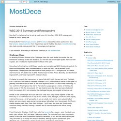 MostDece: WSC 2015 Summary and Retrospective