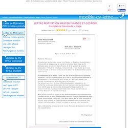 Lettre de Motivation Stage : Master Finance et Gestion - Candidature Spontanée