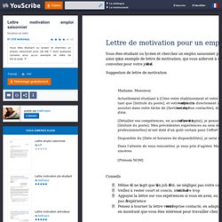 Lettre motivation emploi saisonnier - Emploi saisonnier - ModÃ¨les de ...