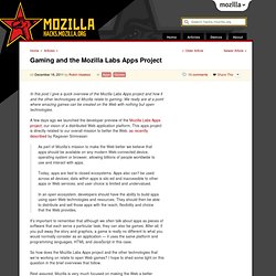 Gaming and the Mozilla Labs Apps Project