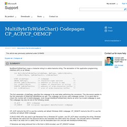 Pages de codes de MultiByteToWideChar() CP_ACP/CP_OEMCP