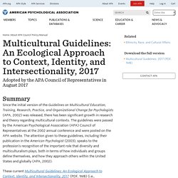 Guidelines on Multicultural Education, Training, Research, Practice and Organizational Change for Psychologists