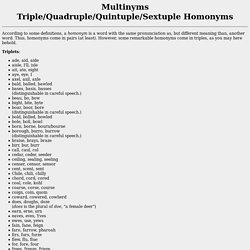 Multinyms - Triple/Quadruple/Quintuple Homonyms