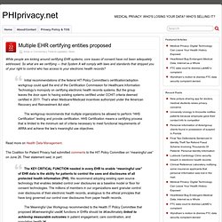 Personal Health Information Privacy » Multiple EHR certifying entities proposed