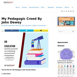 My Pedagogic Creed By John Dewey
