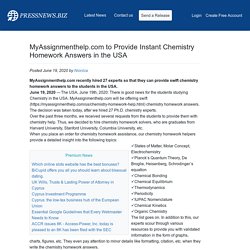 MyAssignmenthelp.com to Provide Instant Chemistry Homework Answers in the USA