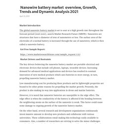  Nanowire battery market  overview, Growth, Trends and Dynamic Analysis 2021 – Telegraph