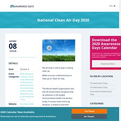 National Clean Air Day 2020 – National Awareness Days Events Calendar 2020 – UK & US