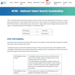 NTSE 2020 - National Talent Search Examination
